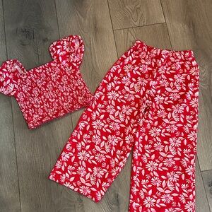 btween Red and White Floral Kids Matching Set